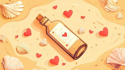 Flat Lay of Love Message in a Bottle with Seashells, Valentine&rsquo;s Day, Valentine&rsquo;s Day image