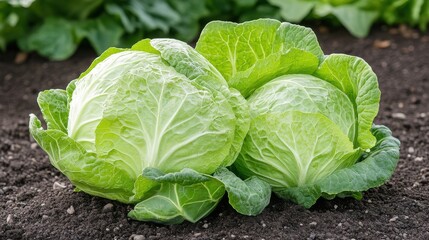 Fototapeta premium Vibrant Napa cabbage thriving in a nutrient-rich garden bed at midday