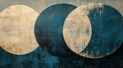 Abstract art featuring overlapping circles in teal and beige