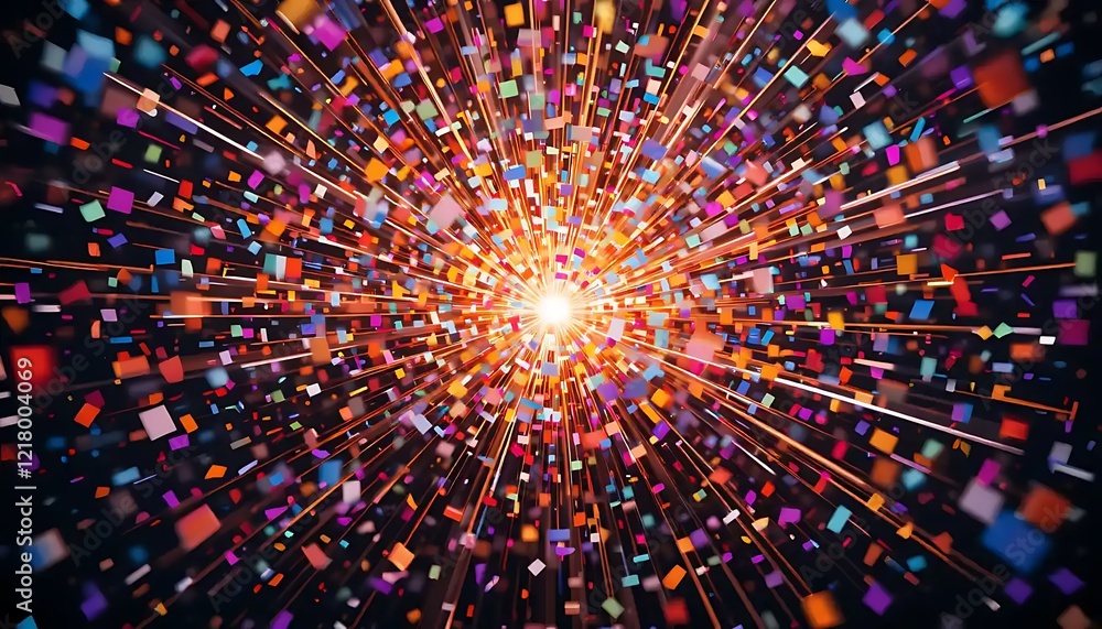 Poster colorful exploding particles radiating light abstract