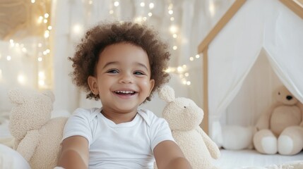 Fototapeta premium Joyful moments captured in a cozy nursery with a smiling child