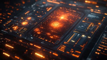 Obraz premium Futuristic Technology Interface: A Close-Up of a High-Tech Digital System Displaying Data and Information