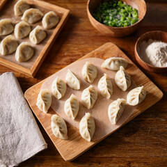 Fototapeta premium Gyoza - Dim Sum Cooking Preparation
