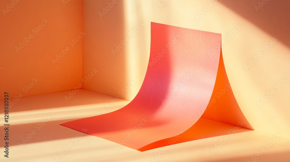 Aufkleber Curved sheet of paper creating abstract forms in a corner with sunlight