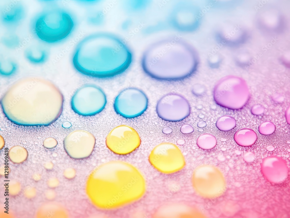 Aufkleber A closeup of oil droplets floating on water, creating colorful patterns, soft lighting, macro photography