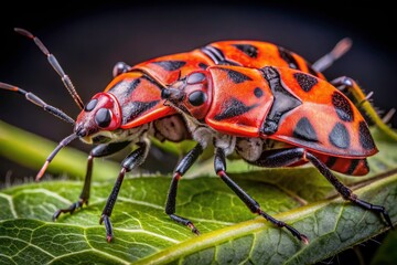 Naklejka premium Close-up Firebug Pyrrhocoris Apterus Night Photography Belgium Insects Macro Photography