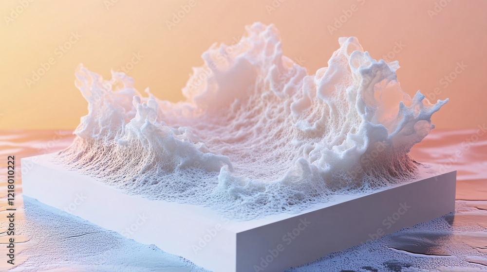 Aufkleber White abstract foam rising from a square platform in pastel colors