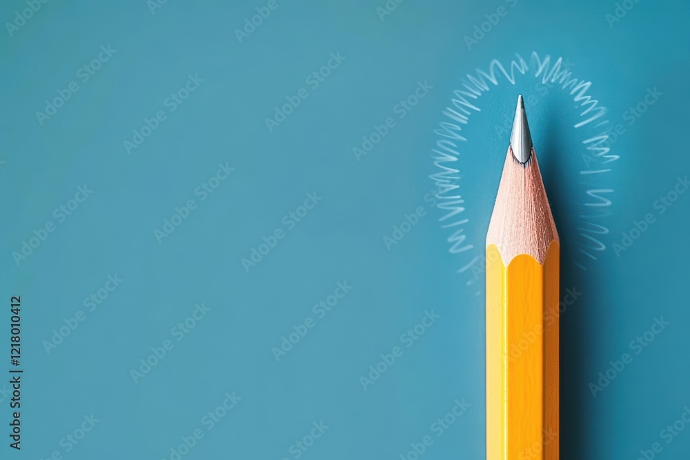 Poster artistic arrangement of a pencil and a pencil on a vibrant blue background showcasing creativity and
