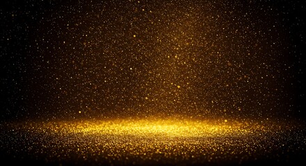 Fototapeta premium Golden sparkling particles illuminated over a dark background creating an enchanting atmosphere