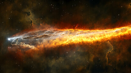 Cosmic fire trail in nebula, space exploration