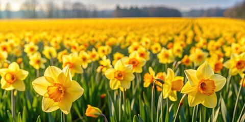 Obraz premium Daffodil Field in Full Bloom, bright yellow flowers, daffodil field