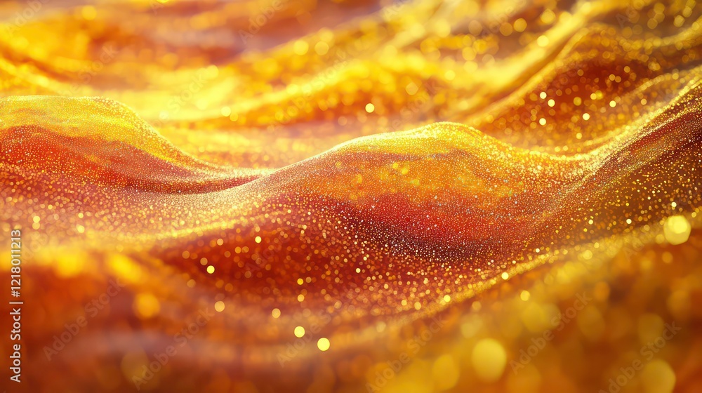 Poster Abstract golden texture with shimmering waves and particles.