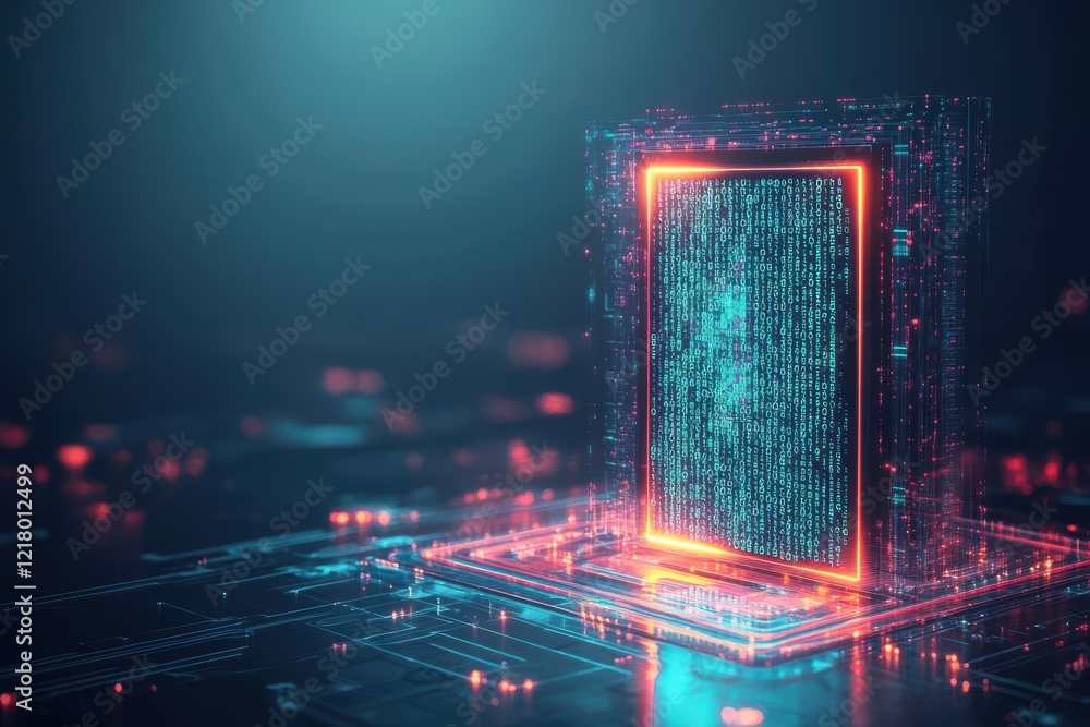 Poster Futuristic Computer Processor Illuminated by a Radiant Screen Emitting Soft Light in a High-Tech Environment Symbolizing Innovation and Technology