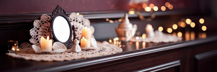 Romantic Candlelight Mirror Still Life Cozy Home Decor