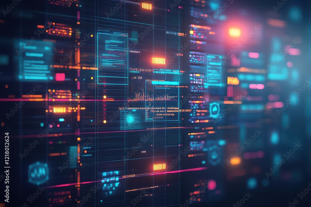 Poster a digital representation of aidriven research in a glowing, futuristic server room, dynamic and slee
