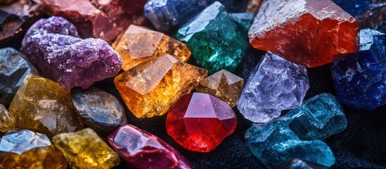 Collection of colorful gemstones and crystals.