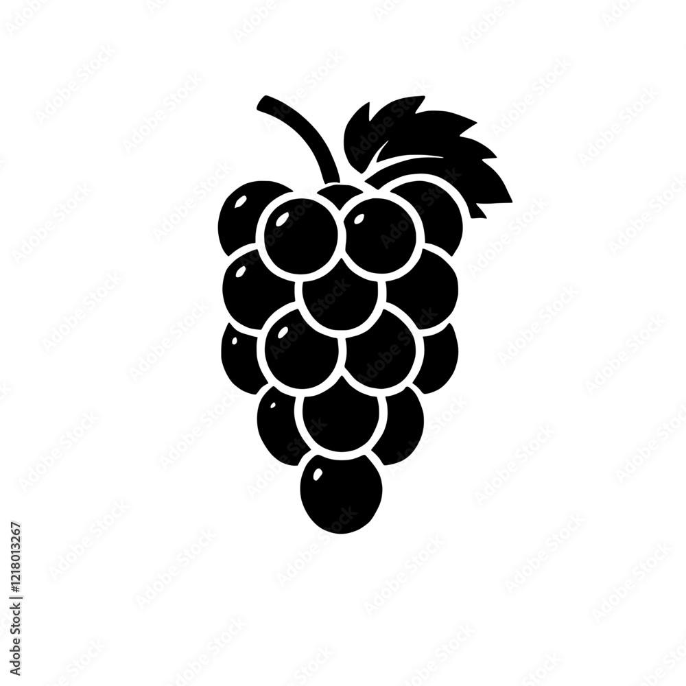 Poster grape silhouette icon: a simple yet elegant silhouette of a grape cluster with a leaf, perfect for r