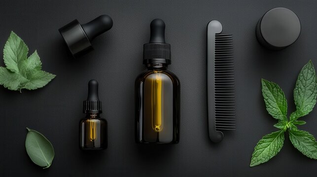 A serene flat lay featuring beard oil, a comb, and a nourishing balm