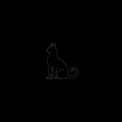 Obraz premium A minimalist line art illustration of a black cat sitting with a curled tail against a solid black background. Simple, elegant design.