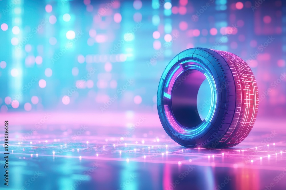 Aufkleber close up of a tire on a digital interface illustrating modern technology and automotive design in a 