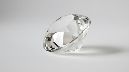 clear, faceted diamond gemstone is displayed against plain background, showcasing its brilliance and clarity. diamond cut enhances its reflective qualities, creating captivating play of light and