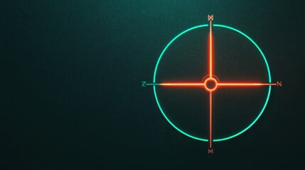 A circular compass graphic with a green outer ring and an orange crosshair, set against a dark...