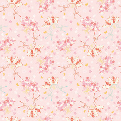 Vector seamless pattern of hand fan decorated with flowers, classic Japanese pattern.
