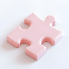Single pink puzzle piece isolated on white background.  Glossy, smooth surface. Concept of solutions, connection, and completion.