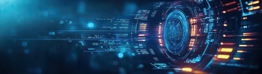 Obraz premium A futuristic spaceship cockpit illuminated with LED panels, advanced and sleek, side view