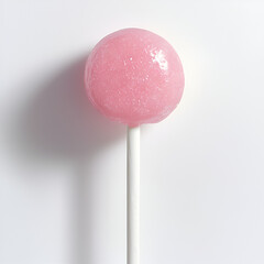 A single pink lollipop on a white background. Sweet treat, candy, sugary delight.