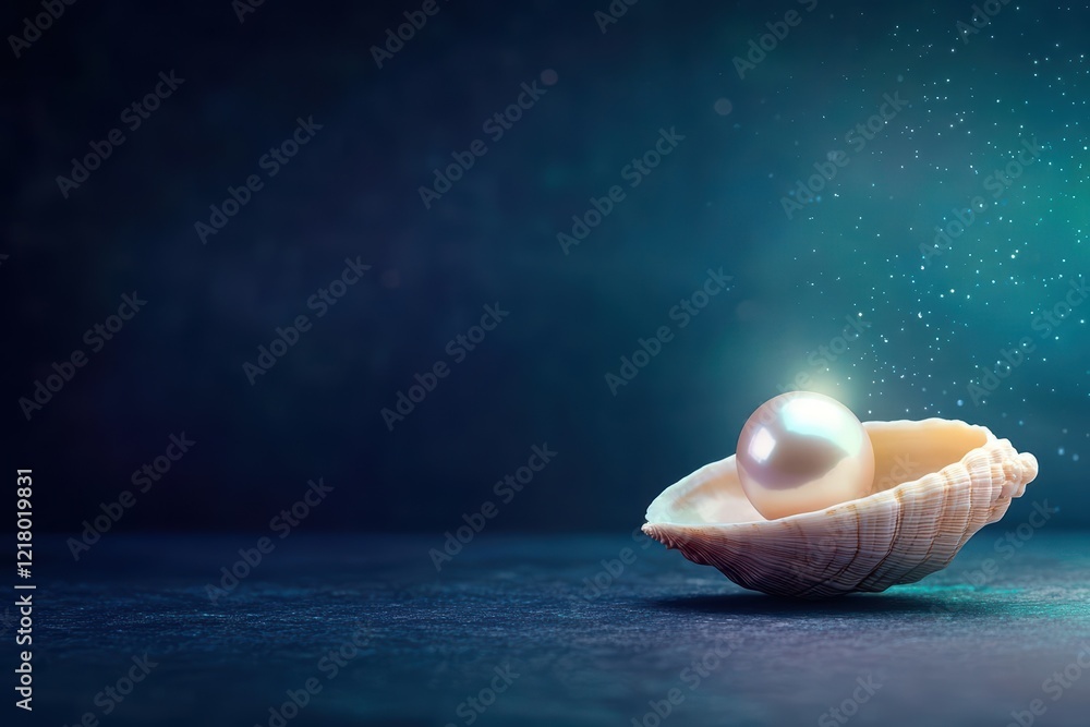 Aufkleber Illuminated Seashell on Sandy Beach with Gentle Light Highlighting Its Texture and Details Creating a Tranquil Coastal Scene of Natural Beauty