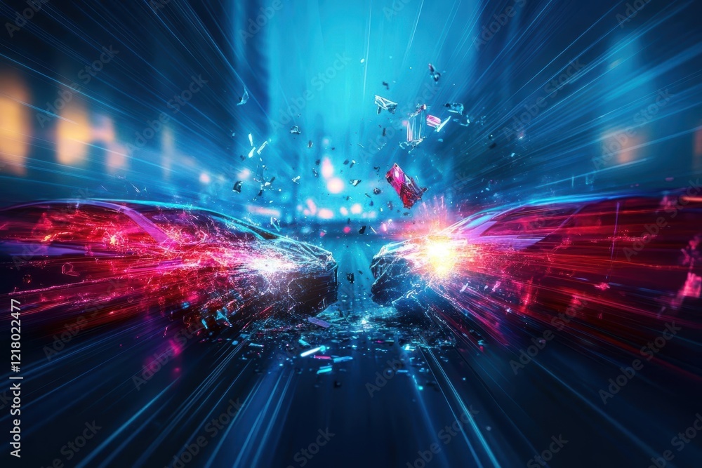 Leinwandbilder Dynamic Abstract Composition Featuring Striking Blue and Red Explosion Effect Creating a Vivid and Energetic Visual Experience for Creative Projects