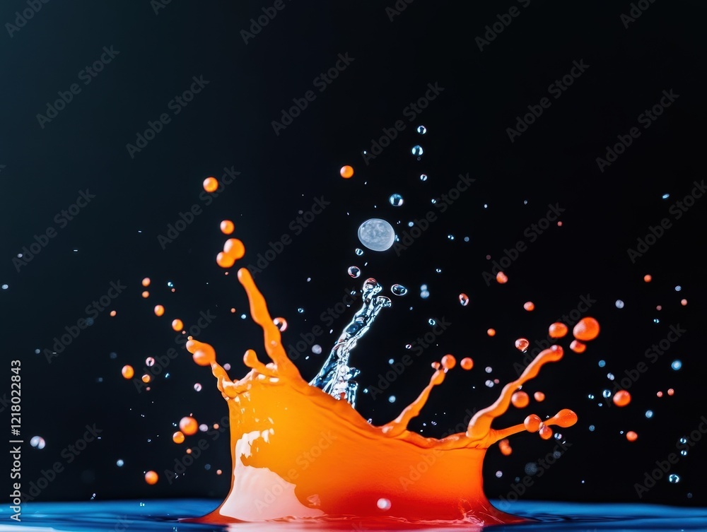 Poster vibrant splash of orange liquid against a deep black background capturing the essence of motion and 