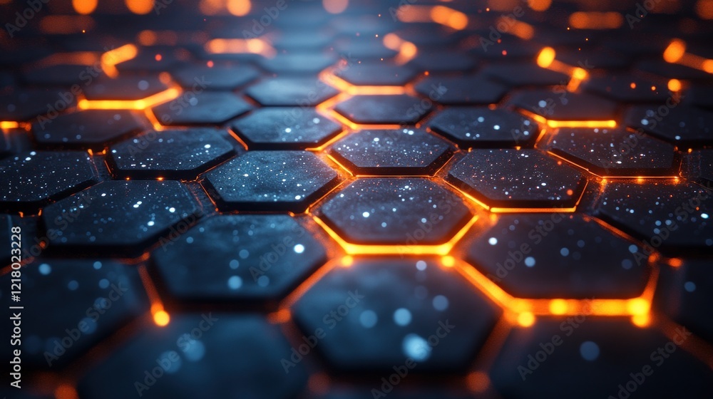 Poster abstract hexagonal grid: illuminated network