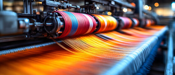 Factory textile weaving, colorful threads