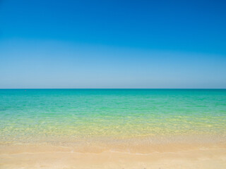 Horizon photography beautiful  landscape summer season panorama tropical sea beach white sand clean blue sky background calm nature ocean soft wave water travel at Sai Kaew Beach island sun day time
