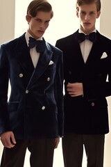 Two elegant men in velvet suits.