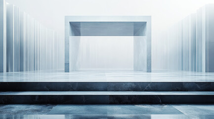 Obraz premium 3D rendered stone staircase, stone door frame, smoke swirling