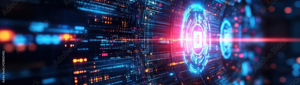 Poster a massive digital vault with holographic encryption symbols glowing in vibrant colors