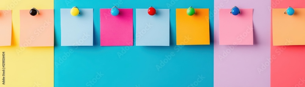Poster Vibrant Collection of Colorful Paper Notes Displayed on a Brightly Colored Background Creating a Cheerful and Engaging Visual Composition for Creativity