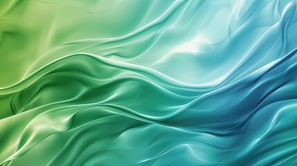Abstract flowing waves in green and blue hues creating a smooth, tranquil visual effect.