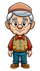 Fototapeta premium cute grandpa isolated black outline vector illustration, transparent background