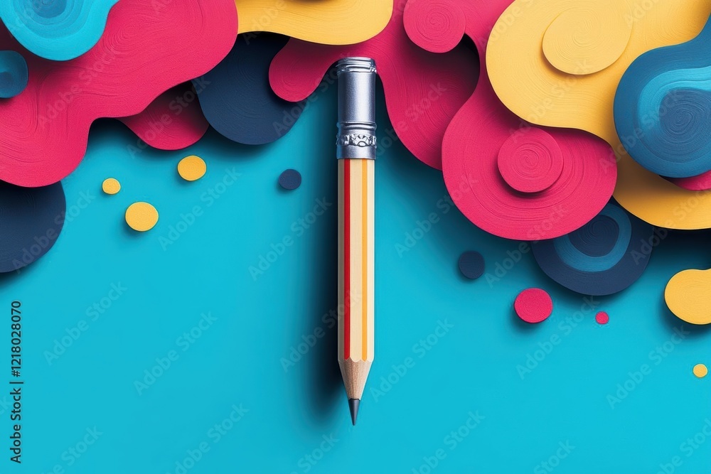 Aufkleber vibrant pencil surrounded by intricate colorful paper art creating a whimsical and creative atmosphe