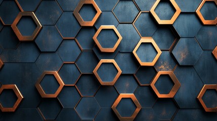Abstract Hexagon Pattern Dark Blue Copper Metal