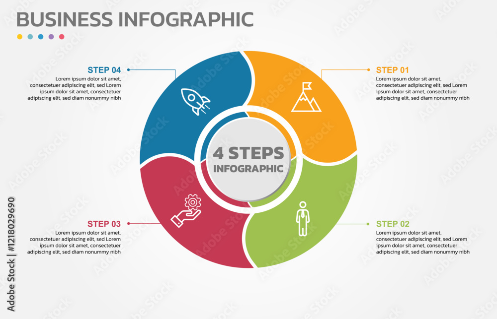 Aufkleber Visual data presentation. Cycle diagram with 4 options. Pie Chart Circle infographic template with 4 steps, options, parts, segments. Business concept. Marketing infographic vector illustration.
