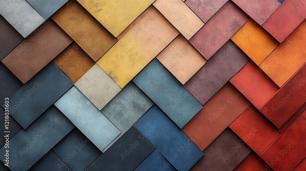 Poster a textured herringbone pattern of colorful rectangles