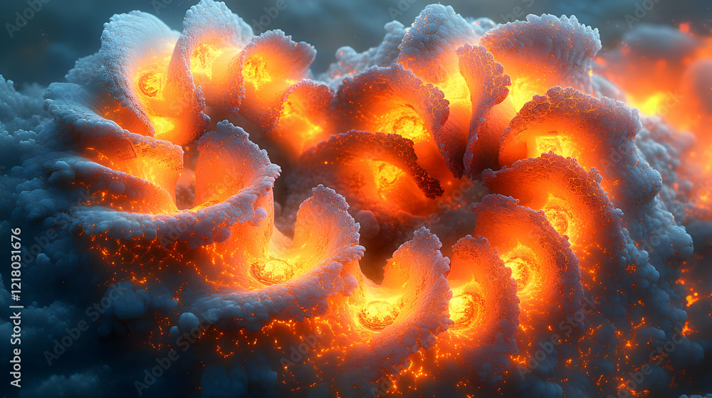 Poster intricate swirling lava forms in abstract 3d render