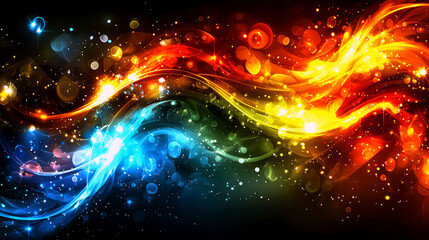 Fototapeta premium Abstract Colorful Waves: Glowing Particles and Dynamic Energy in Vibrant Colors
