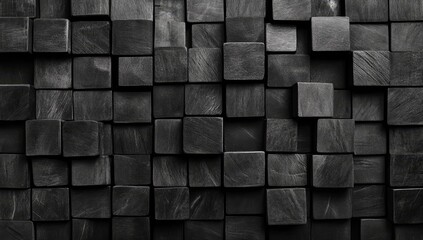 Dark gray wooden cube wall texture.