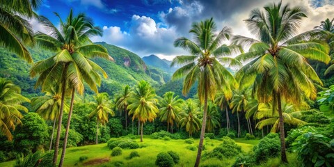 Fototapeta premium Reunion Island Paradise: Coconut Palm Jungle near Saint Paul - Tropical Greeting